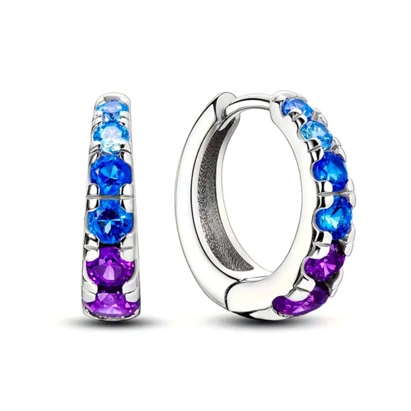 925 Silver Blue and Purple CZ Hoop Earrings - NWT - Picture 1 of 5